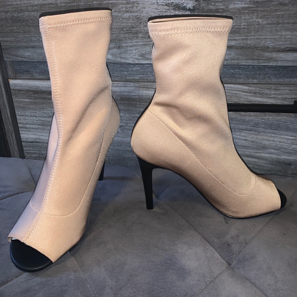 Nude satin booties